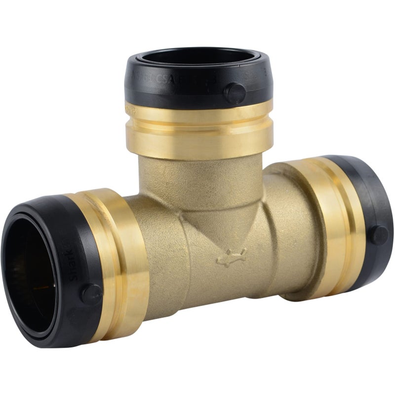 SharkBite 1-1/4 Inch Tee, Push to Connect Brass Plumbing Fitting, PEX Pipe, Copper, CPVC, PE-RT, HDPE, UXL0835 - Image 1